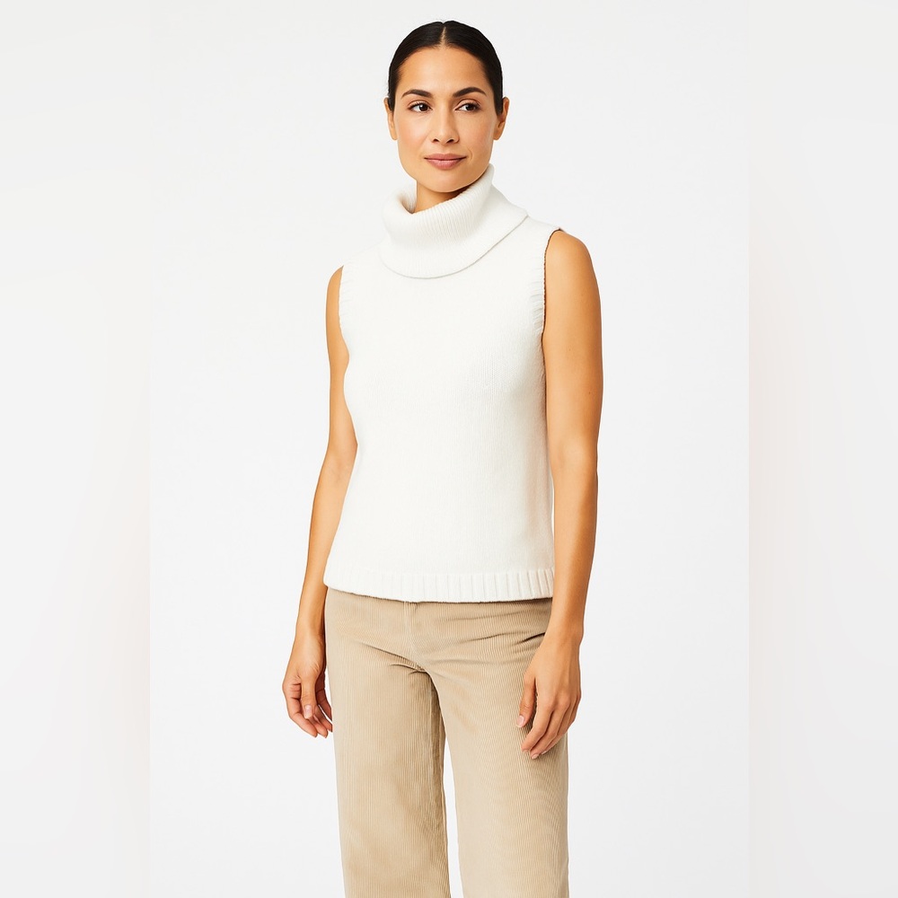 White Knitted Turtleneck Sweater Vest